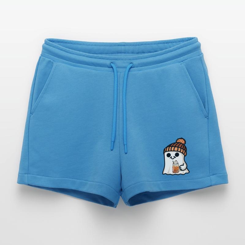 Halloween Ghost Hat Pumpkin Tea Coffee Fall Cute Organic Relaxed Cropped Shorts Made in EU