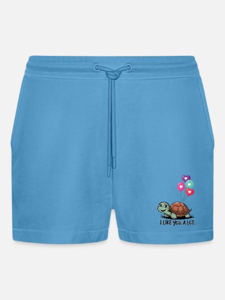 Turtle with Heart Balloons - Organic Relaxed Cropped Shorts Made in EU - Sol Blue