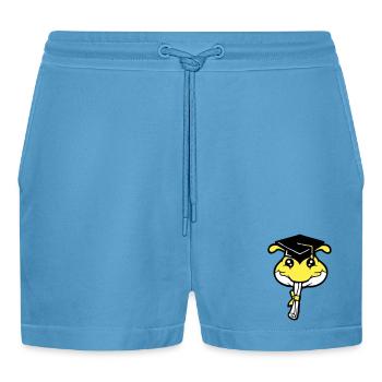 Raupe Schulabschluss Abitur bestanden College Wurm - Organic Relaxed Cropped Shorts Made in EU -  Sol Blue - Vorne
