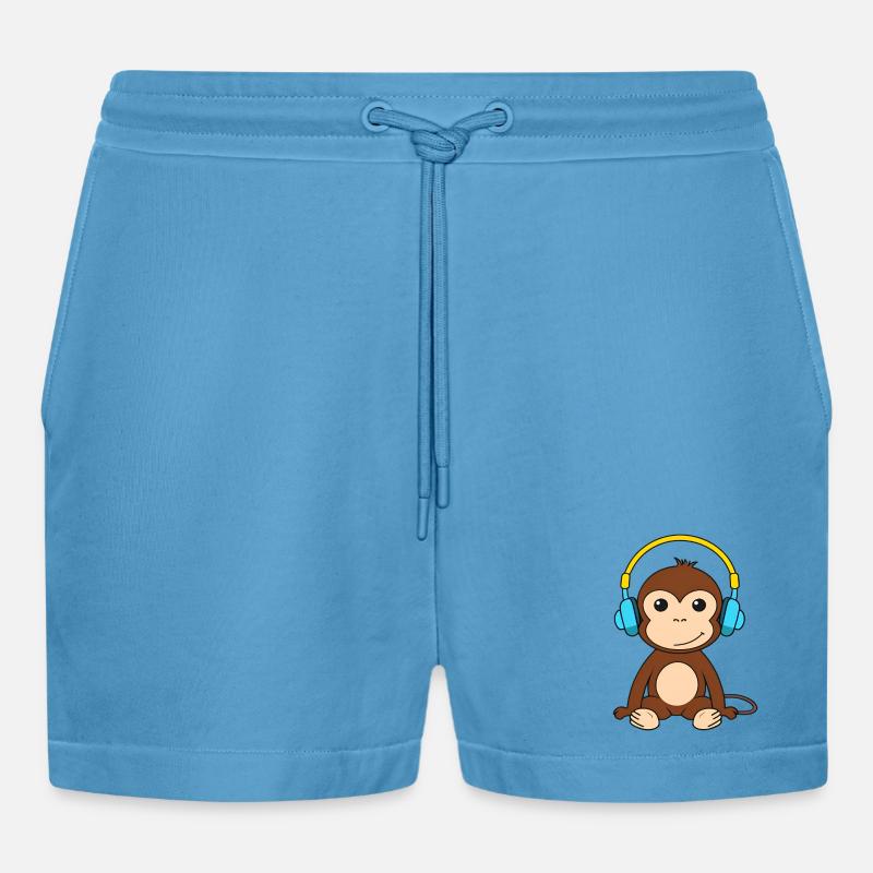 Singe mignon avec conception de casque - Short bio décontracté court fabriqué en UE -  Sol Blue
