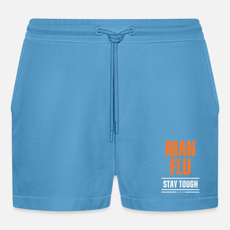 Bold Man Grippe Stay Tough Statement - Organic Relaxed Cropped Shorts Made in EU -  Sol Blue