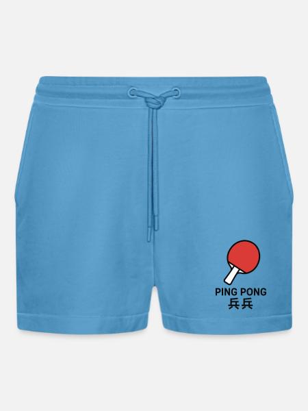 Ping-Pong Racket - Table Tennis - Organic Relaxed Cropped Shorts Made in EU - Sol Blue