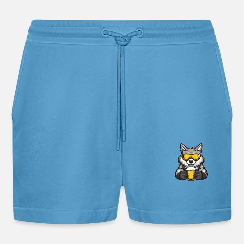 Wolf Apres Ski Bier Comic - Organic Relaxed Cropped Shorts Made in EU -  Sol Blue