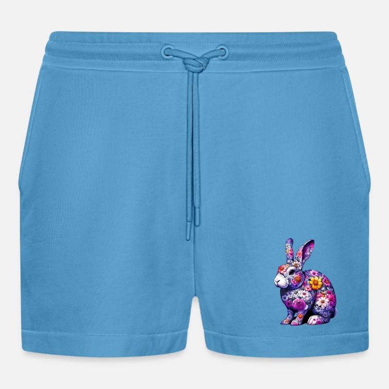Hase mit Blumen geschmückt - Organic Relaxed Cropped Shorts Made in EU -  Sol Blue