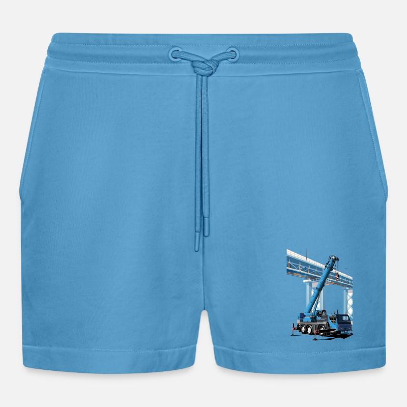 Mobile crane assembles bridge sections - Organic Relaxed Cropped Shorts Made in EU -  Sol Blue