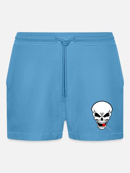Rebellenschädel mit rotem Lutscher - Organic Relaxed Cropped Shorts Made in EU - Sol Blue