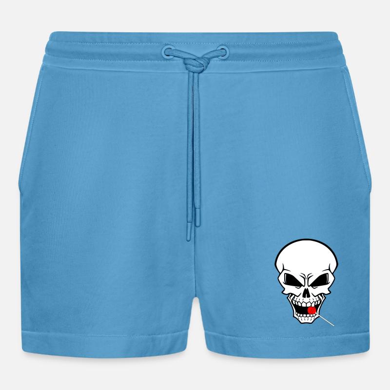 Rebellenschädel mit rotem Lutscher - Organic Relaxed Cropped Shorts Made in EU - Sol Blue
