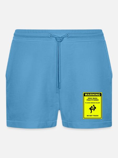 Warning! Krav Maga practitioner! - Organic Relaxed Cropped Shorts Made in EU - Sol Blue
