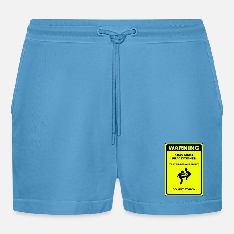 Warnung! Krav Maga Praktizierender! - Organic Relaxed Cropped Shorts Made in EU -  Sol Blue