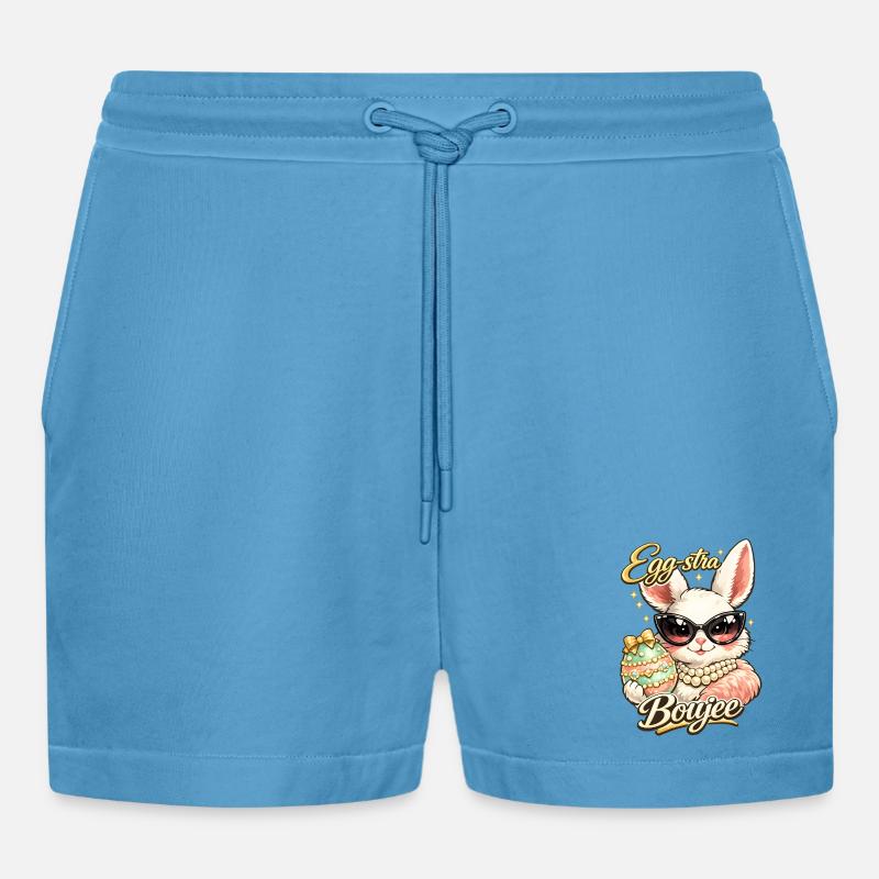 Eggstra Boujee Easter Bunny Easter - Organic Relaxed Cropped Shorts Made in EU -  Sol Blue