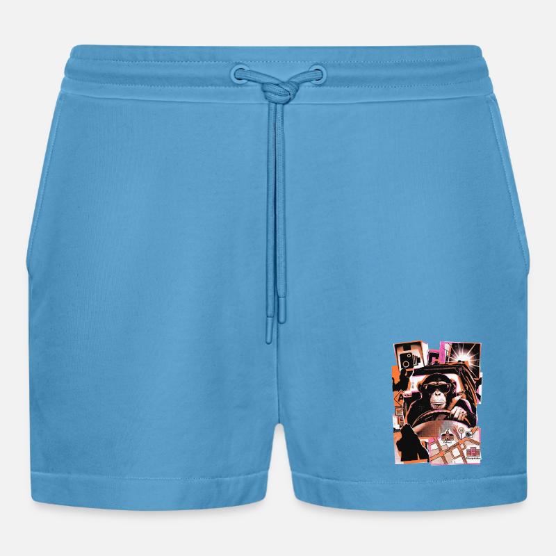 Affe Autofahrer Blitzer - Organic Relaxed Cropped Shorts Made in EU -  Sol Blue
