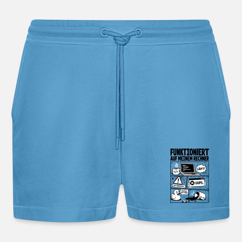 Läuft Coding Comic Design - Organic Relaxed Cropped Shorts Made in EU - Sol Blue