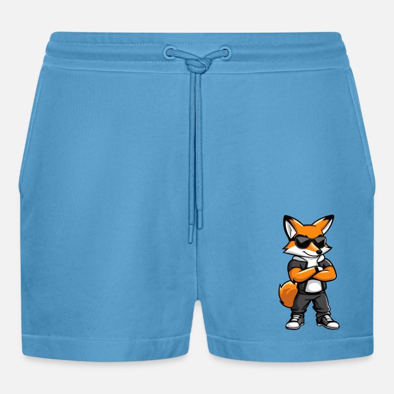 Fox Comic - Organic Relaxed Cropped Shorts Made in EU -  Sol Blue