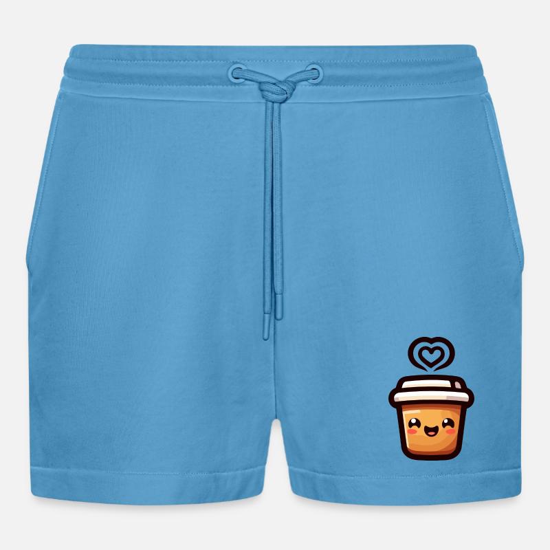 Caffeine Cutie: The Joyful Java - Organic Relaxed Cropped Shorts Made in EU -  Sol Blue
