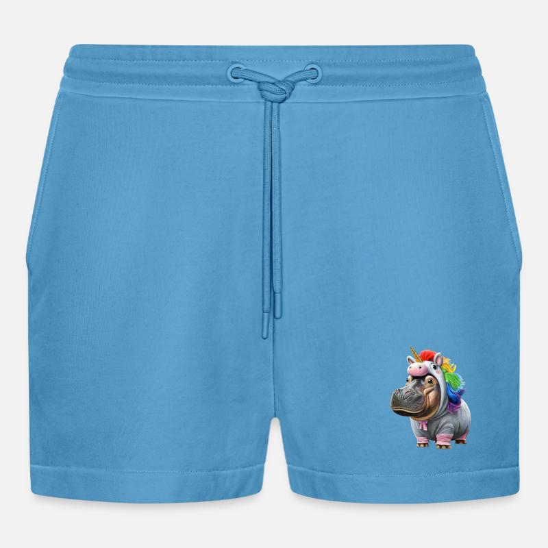 Nilpferd Einhorn - Organic Relaxed Cropped Shorts Made in EU -  Sol Blue