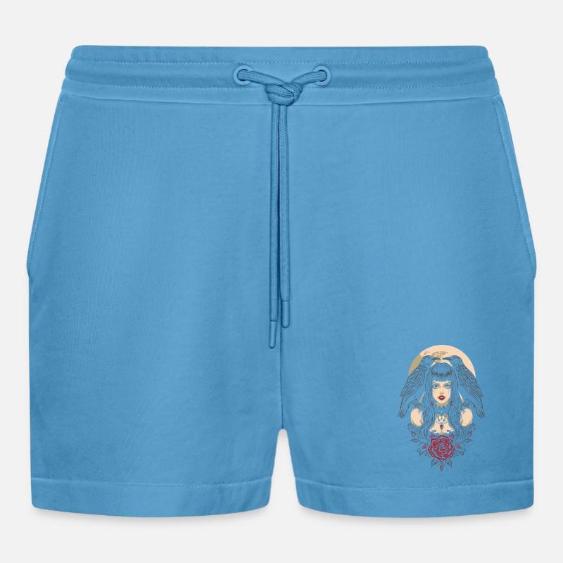 Gothic Mädchen mit Krähen Geschenk - Organic Relaxed Cropped Shorts Made in EU -  Sol Blue