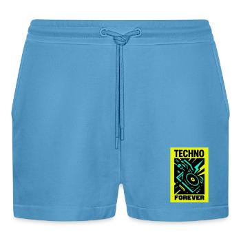 Techno Forever - Organic Relaxed Cropped Shorts Made in EU -  Sol Blue - Vorne