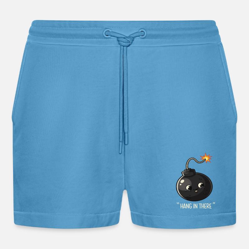 Kawaii Exploding Bomb Comic Design - Organic Relaxed Cropped Shorts Made in EU - Sol Blue
