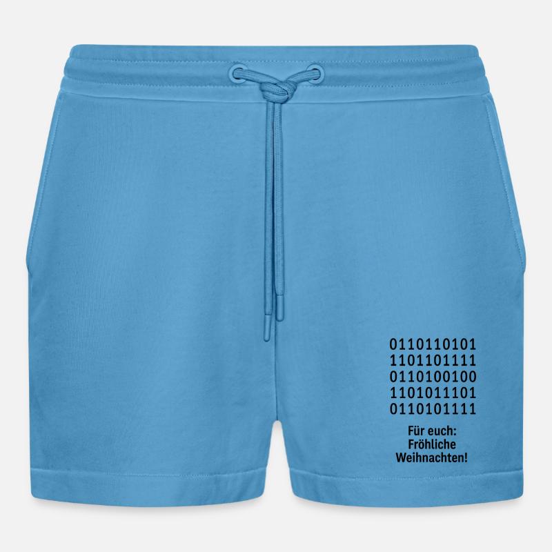 Christmas Code Binary Pattern - Organic Relaxed Cropped Shorts Made in EU -  Sol Blue