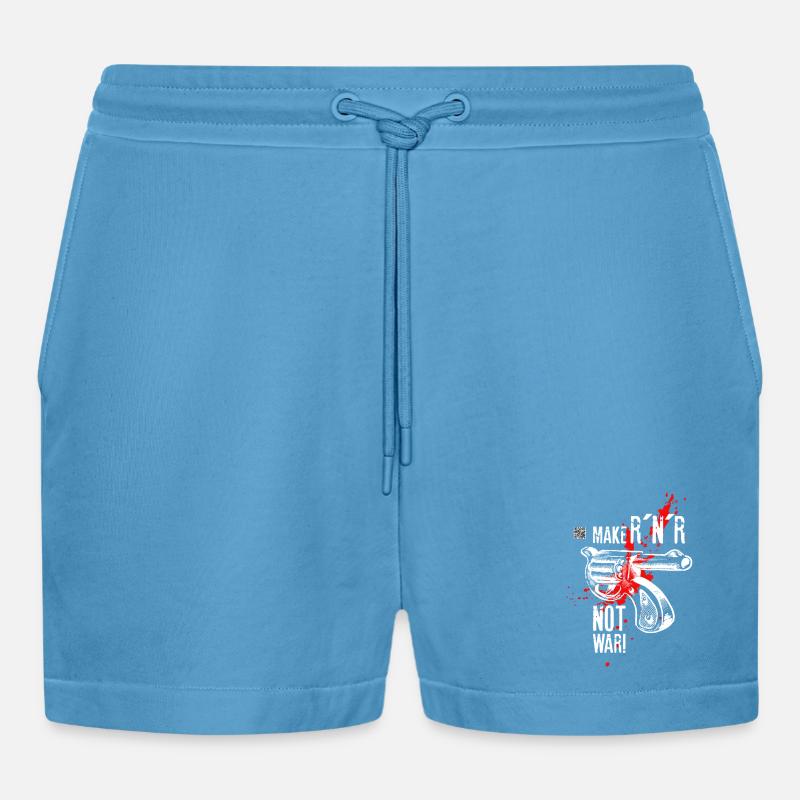 Make Rock´n´Roll Not War "Selfvolver-Version - Organic Relaxed Cropped Shorts Made in EU -  Sol Blue
