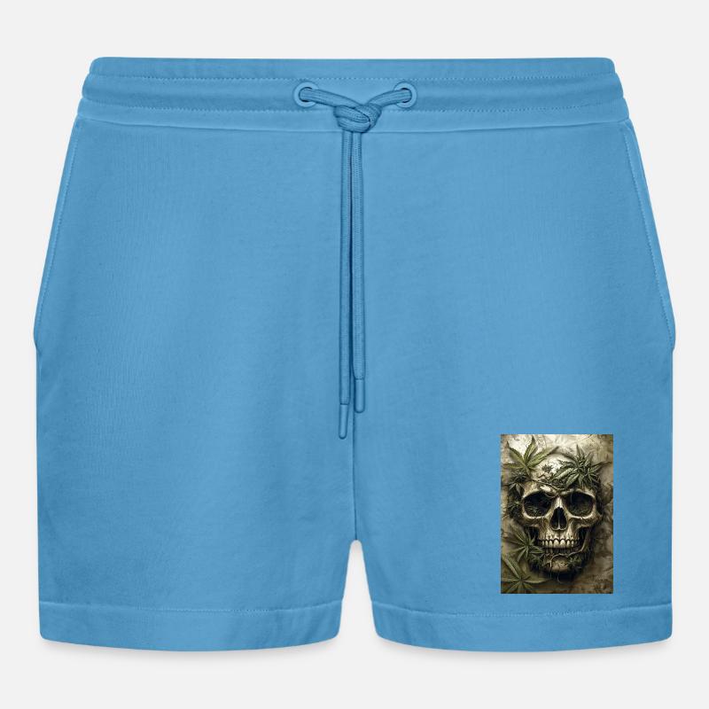 Schädel mit Hanfblättern - Organic Relaxed Cropped Shorts Made in EU -  Sol Blue