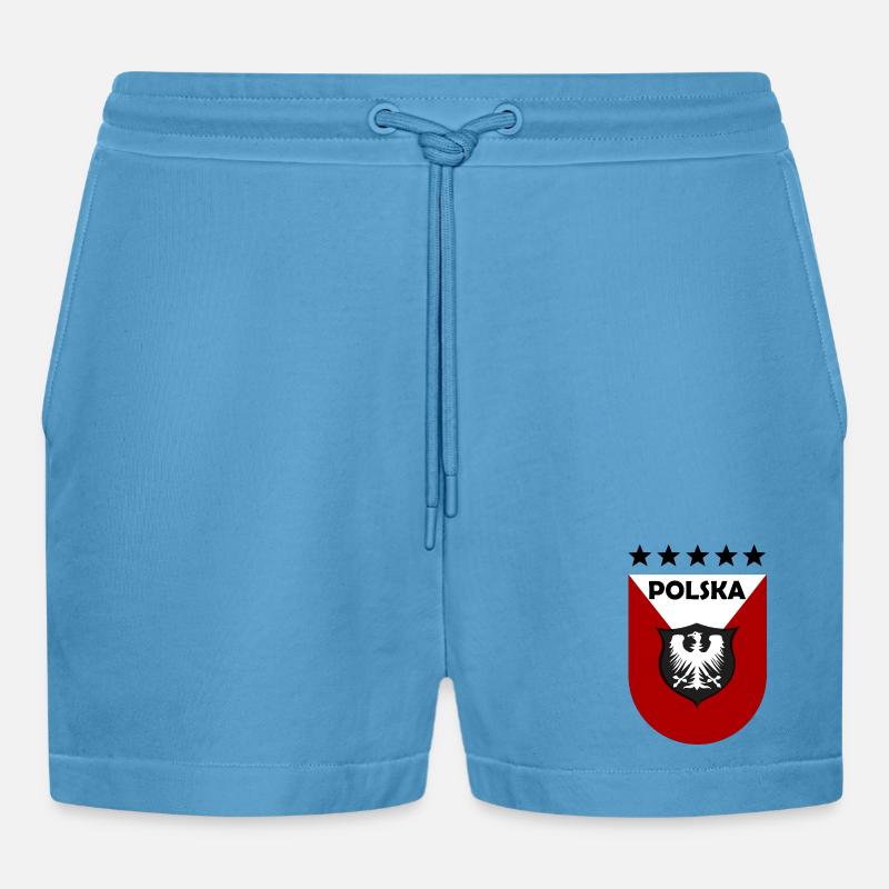 Polnisches Wappen Shield Design - Organic Relaxed Cropped Shorts Made in EU - Sol Blue