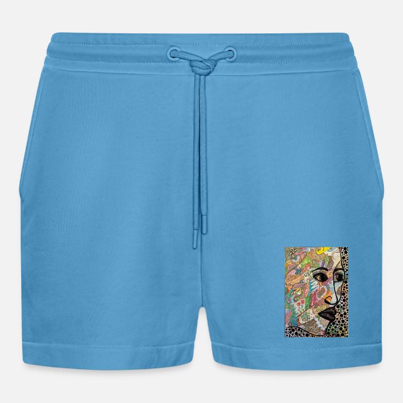 Abstraktes Gesicht im Profil - Organic Relaxed Cropped Shorts Made in EU -  Sol Blue