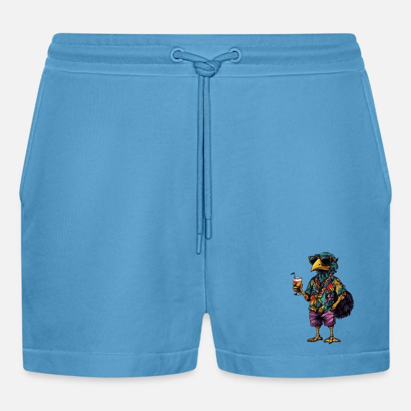 Ostrich Comic Summer - Organic Relaxed Cropped Shorts Made in EU - Sol Blue