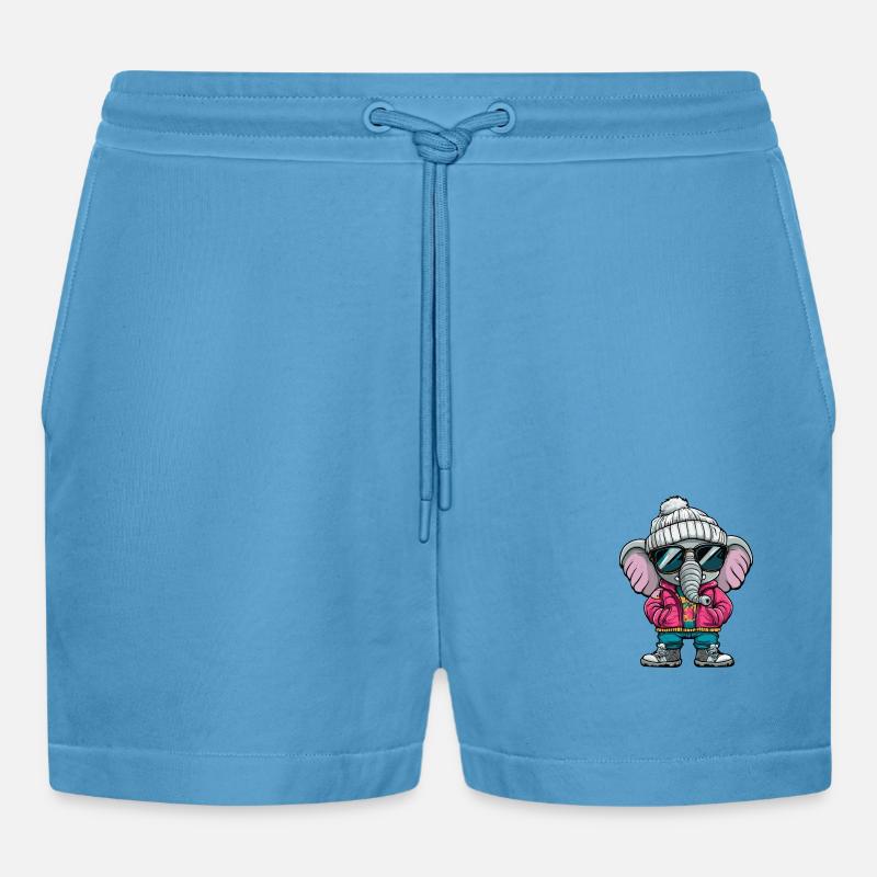 Elephant Winter Comic - Organic Relaxed Cropped Shorts Made in EU -  Sol Blue
