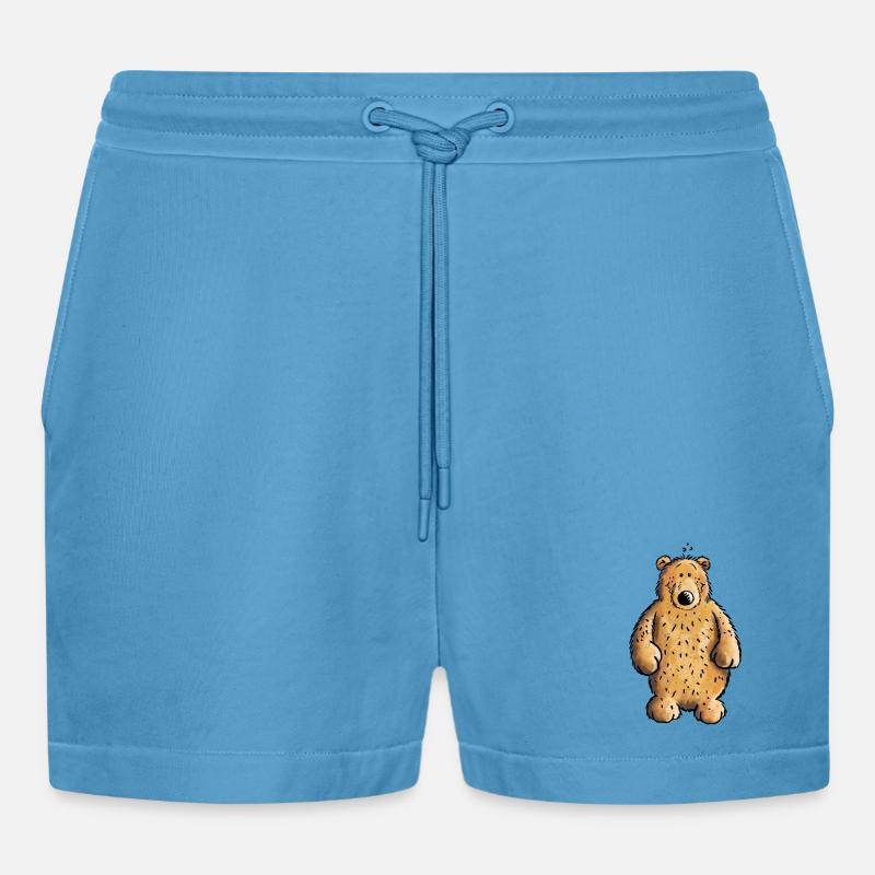 Dicker Braunbär - Bär - Teddy - Comic - Organic Relaxed Cropped Shorts Made in EU -  Sol Blue