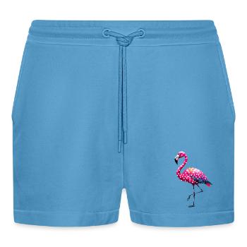 Polka dot flamingo - Organic Relaxed Cropped Shorts Made in EU -  Sol Blue - Front