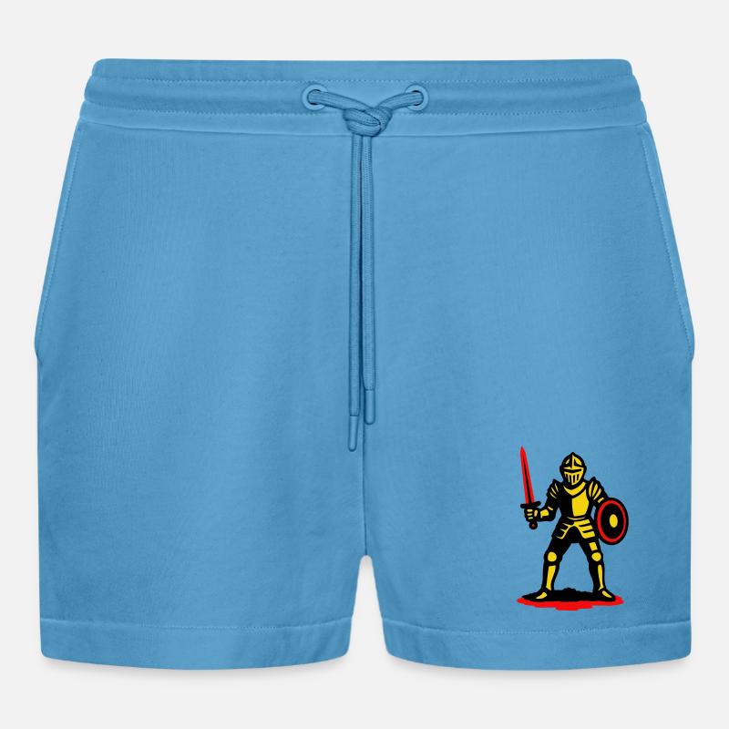 Gelber Ritter mit rotem Schwert - Organic Relaxed Cropped Shorts Made in EU -  Sol Blue