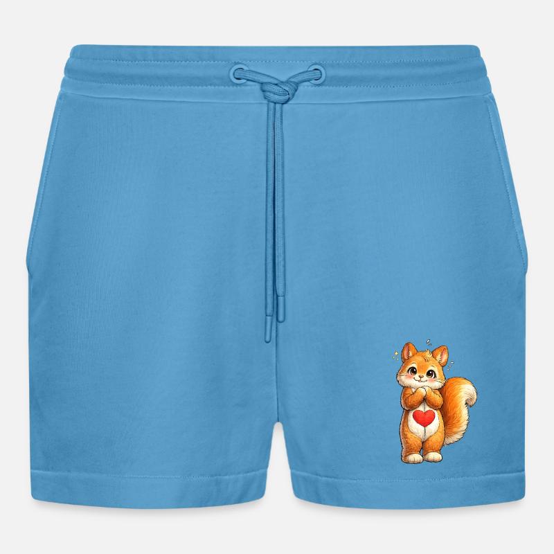 Schüchternes Eichhörnchen mit rotem Herz - Organic Relaxed Cropped Shorts Made in EU -  Sol Blue