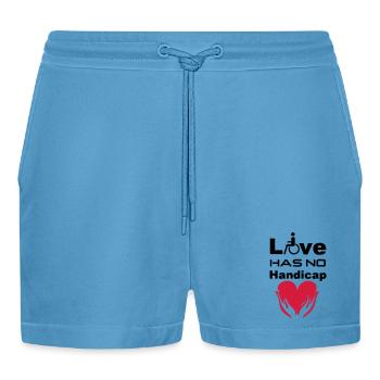 Liebe Behinderung Rollstuhl Spruch Geschenk - Organic Relaxed Cropped Shorts Made in EU -  Sol Blue - Vorne