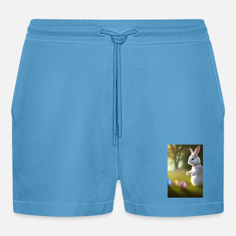 Easter Bunny with Easter Eggs - Organic Relaxed Cropped Shorts Made in EU -  Sol Blue
