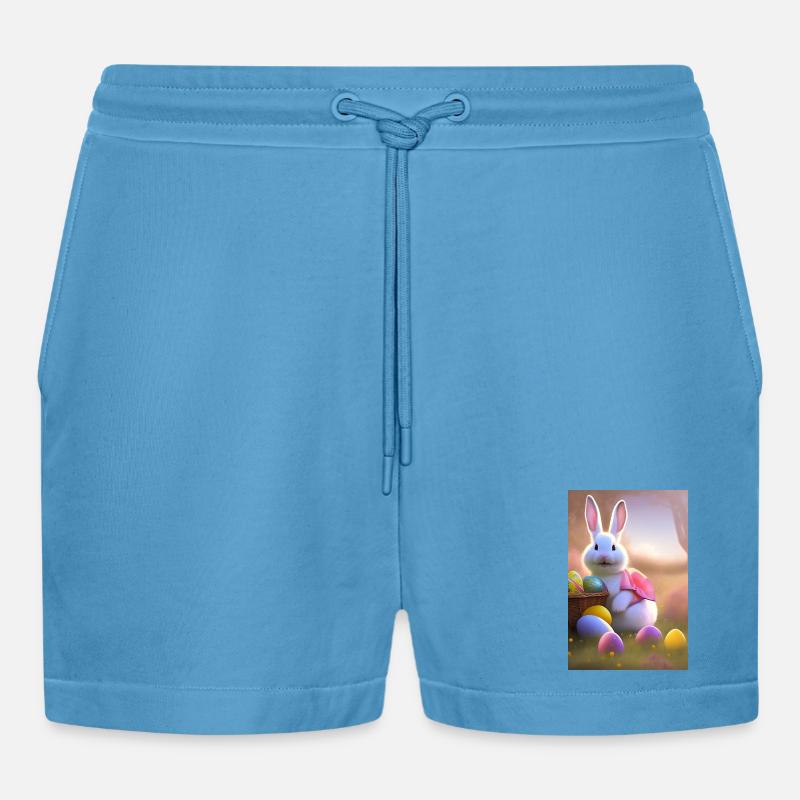 Easter Bunny with Easter Eggs - Organic Relaxed Cropped Shorts Made in EU -  Sol Blue