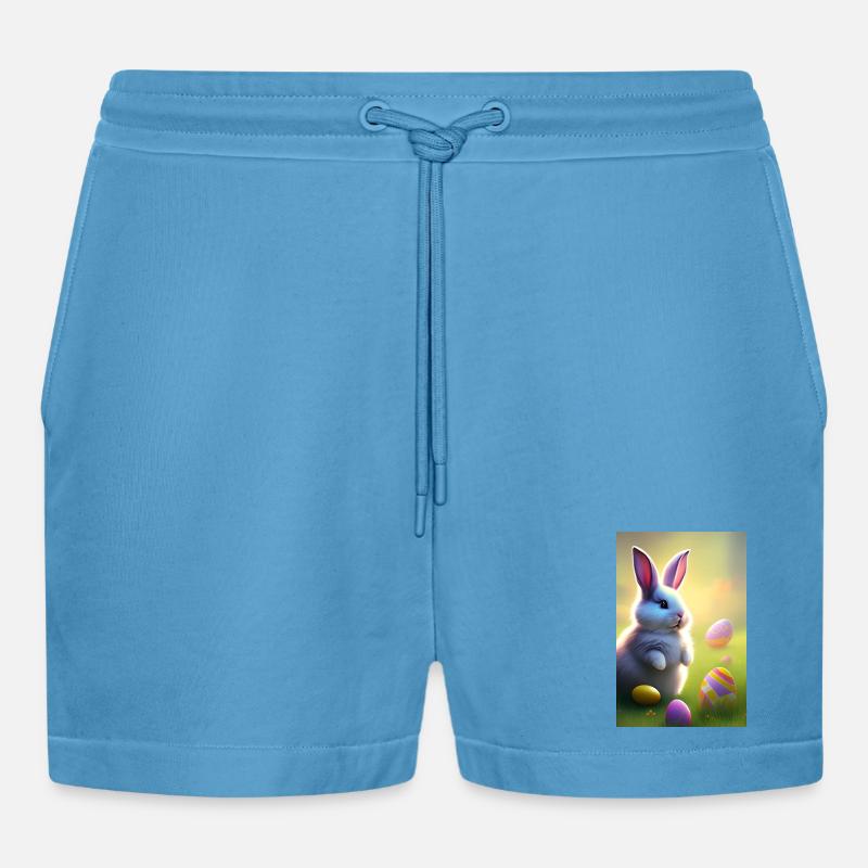 Easter Bunny with Easter Eggs - Organic Relaxed Cropped Shorts Made in EU -  Sol Blue