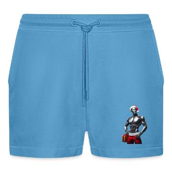 Cyber-robot mit Weihnachtsmütze und Geschenk - Organic Relaxed Cropped Shorts Made in EU -  Sol Blue - Vorne
