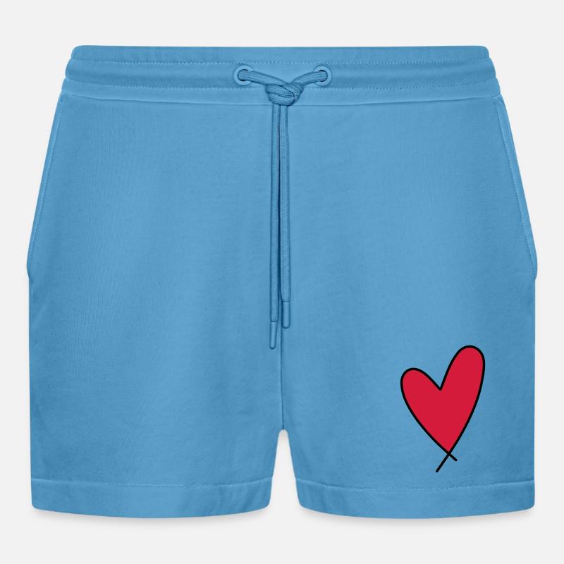 Symbol Herz - Organic Relaxed Cropped Shorts Made in EU -  Sol Blue