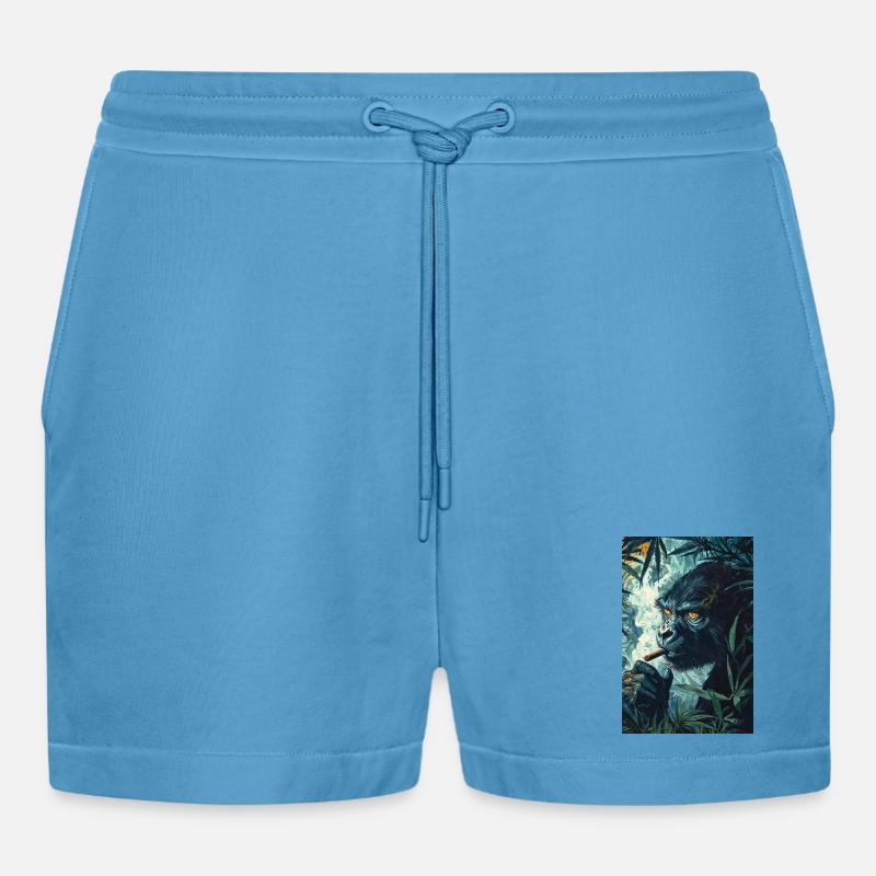 Dschungelgorilla mit Zigarettenrauch - Organic Relaxed Cropped Shorts Made in EU -  Sol Blue