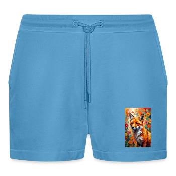 Fuchs Blumen abstrakt Fuchsliebhaber Geschenk  - Organic Relaxed Cropped Shorts Made in EU -  Sol Blue - Vorne