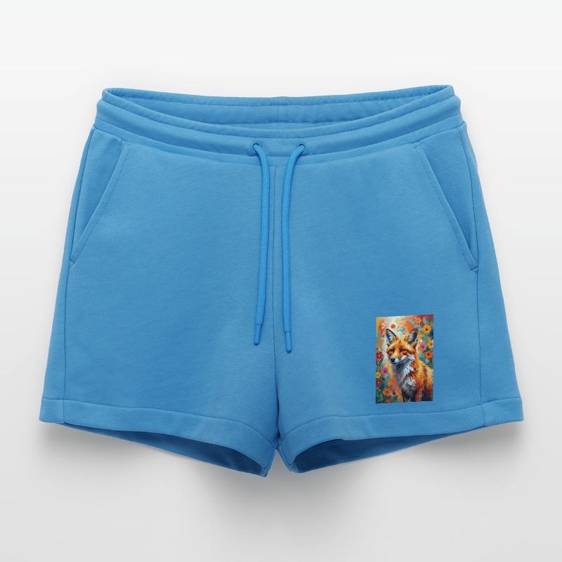 Fox flowers abstract fox lover gift Organic Relaxed Cropped Shorts Made in EU