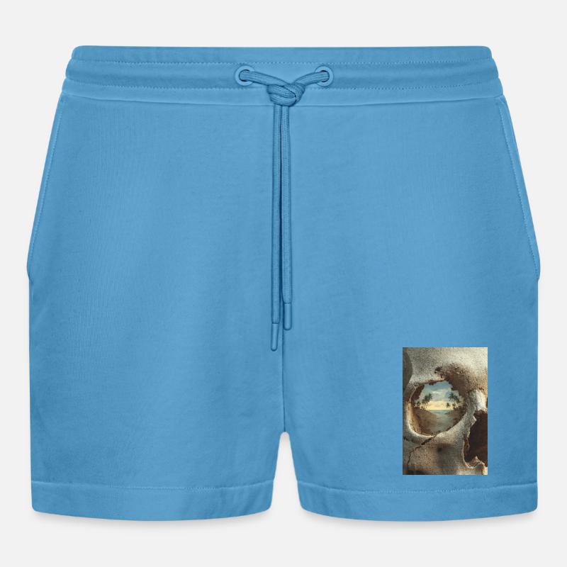 Tropical Island in Skull - Organic Relaxed Cropped Shorts Made in EU -  Sol Blue