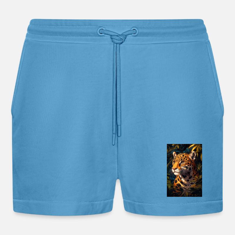 Illustration eines Jaguars - Organic Relaxed Cropped Shorts Made in EU -  Sol Blue