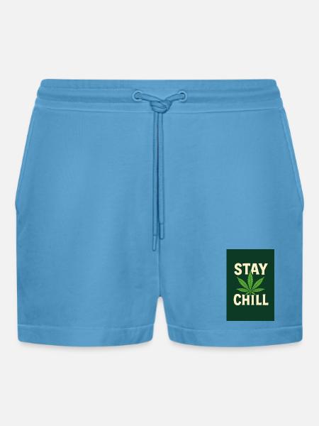 Stay Chill Cannabis Leaf - Organic Relaxed Cropped Shorts Made in EU -  Sol Blue