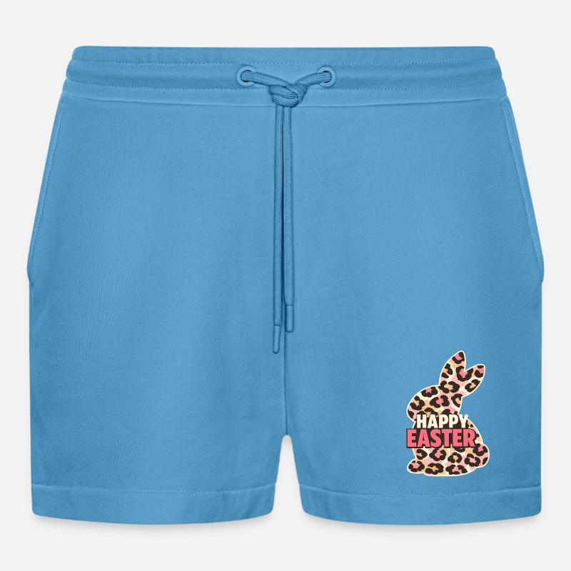 Happy Easter Easter Bunny Leopard - Organic Relaxed Cropped Shorts Made in EU -  Sol Blue