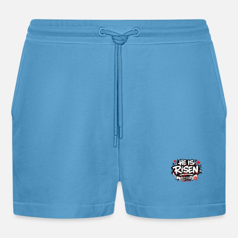 He is Risen Graffiti Easter - Organic Relaxed Cropped Shorts Made in EU -  Sol Blue