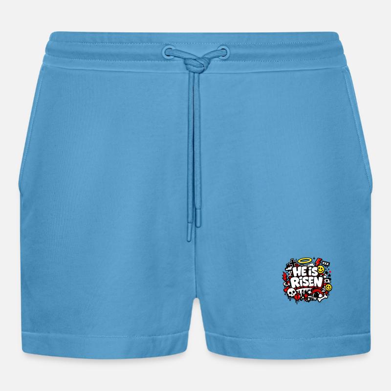 He is Risen Graffiti Ostern - Organic Relaxed Cropped Shorts Made in EU -  Sol Blue