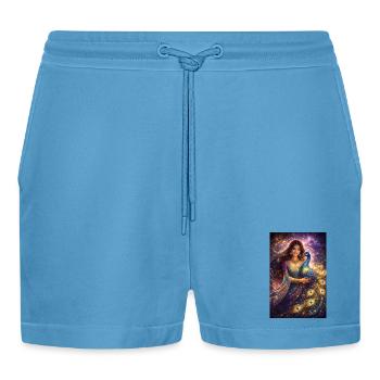 Mystische Indische Frau mit Pfau - Organic Relaxed Cropped Shorts Made in EU -  Sol Blue - Vorne