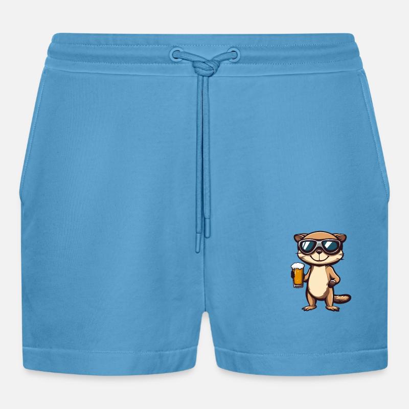 Erdmännchen Apres Ski Bier Comic - Organic Relaxed Cropped Shorts Made in EU -  Sol Blue